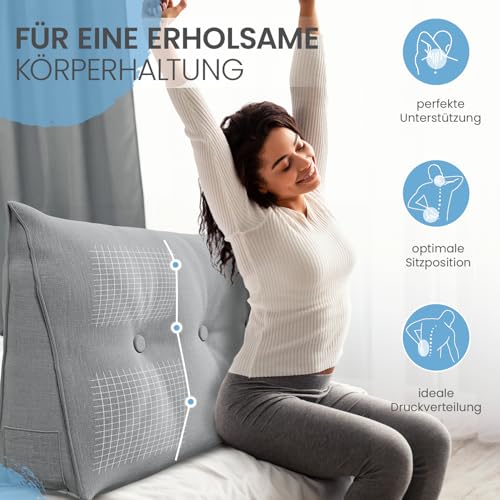 ELONEO Rückenkissen 100 cm breit, Keilkissen für Bett und Sofa geeignet, dreieckiges Lesekissen, Kissen mit abnehmbarem und waschbarem Bezug, mit praktischem Seitenfach
