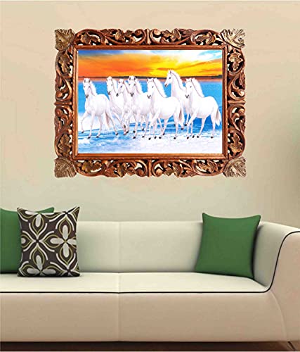 Seven Horses Running At Sea Side Wall Poster - Vastu Shastra Horse Wall Art Framed Horse Painting 7 Running Horse Pictures Wall Decor 16 X 12 Inch For Lounge Bedroom Kitchen Office Housewarming Gift For #TOP6