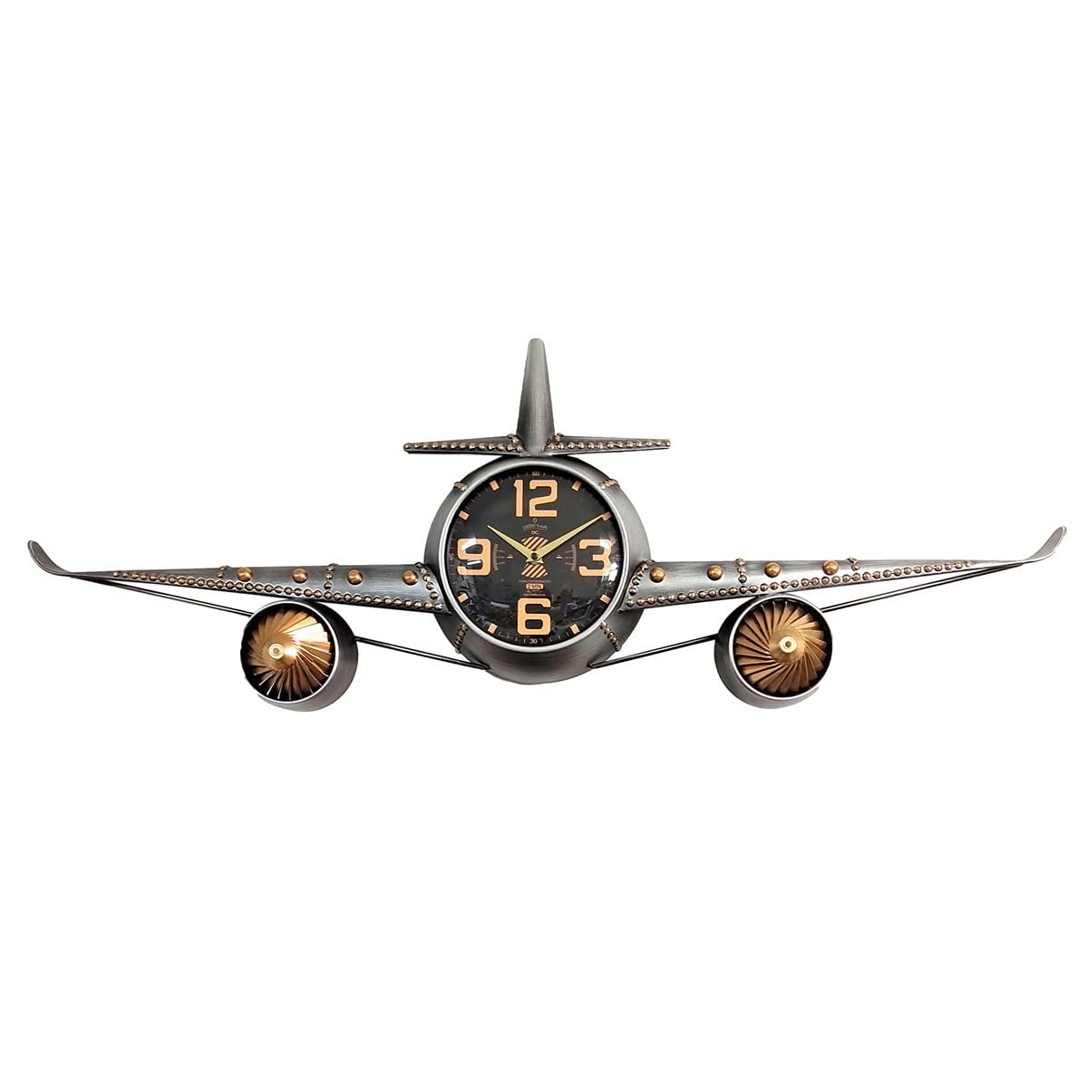 Reloj de Metal Estilo avión con Detalles Vintage y Esfera Negra