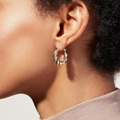 Image of Shining Diva Fashion Anti Tarnish Jewellery Celebrity Inspired 14k Real Gold Plated Simple Plain Link Chain Chunky Huggie Hoop Trendy Stylish Copper Earrings for Women Girls