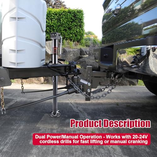 NBJINGYI 5,000 lbs A-Frame Trailer Jack, Power/Manual Dual Mode Jack Compatible with 20-24V Cordless Drills, 23" Vertical Travel with 5-Position Drop Leg, Marine-Grade Zinc Finish by NBJINGYI - Used condition - Image 5