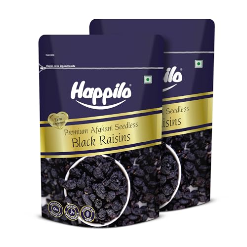 Happilo Premium Afghani Seedless Black Raisins, 250g (Pack of 2)