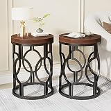 Tribesigns Round End Table Set of 2, Industrial Side Table with Metal Hollow Frame, Small Bedside Table Nightstand for Living Room, Bedroom, Easy Assembly (Rustic Brown,2 PC)
