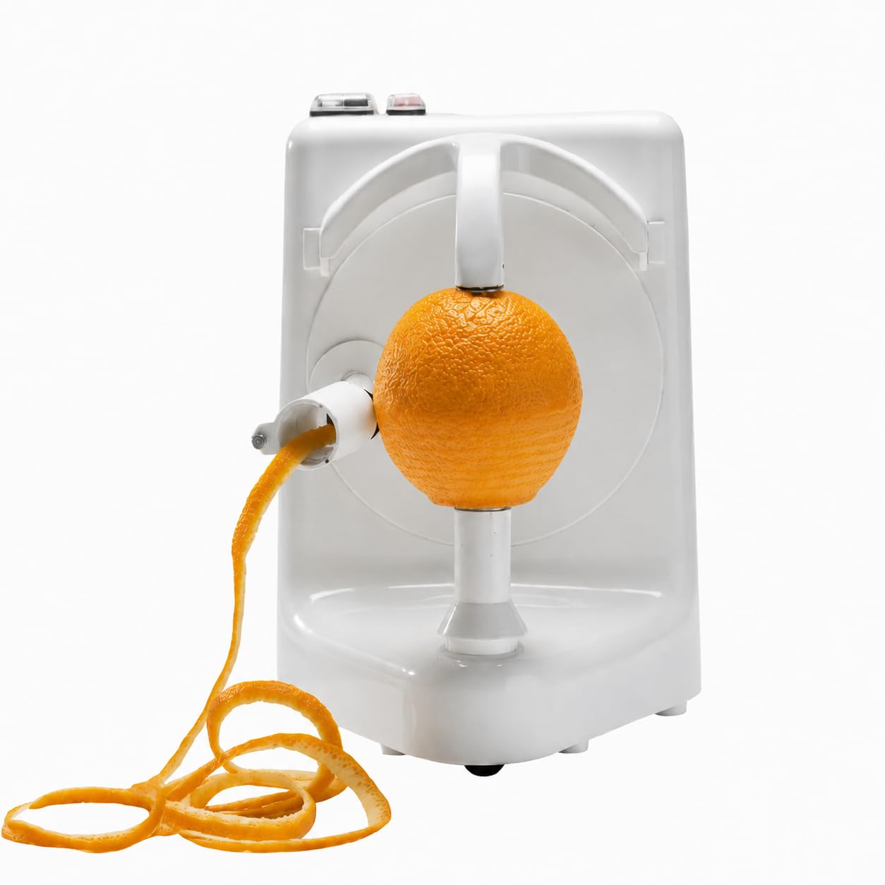 Pelador automático de naranjas profesional, 5 por minuto, pelador eléctrico de manzana/naranja/patata, resistente al óxido, fácil limpieza, plástico y acero inoxidable, color blanco, rallado