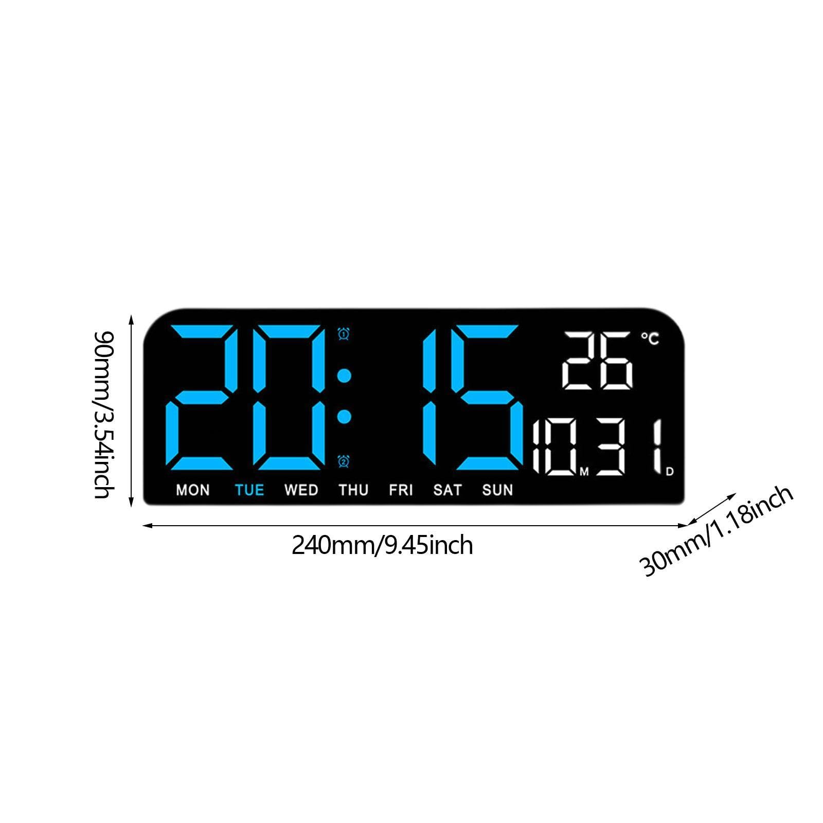 Grande orologio digitale a LED con data, settimana, temperatura, moderno grande display a LED, allarme forte per negozio, garage, palestra, casa, ufficio, blu