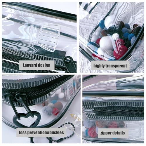 Image of Clear Doll Case with Keychain and Adjustable Strap, Waterproof Crossbody Bag for Blind Box Collectibles - Dustproof PVC Display Cover (Black, 5.9inch /15cm)