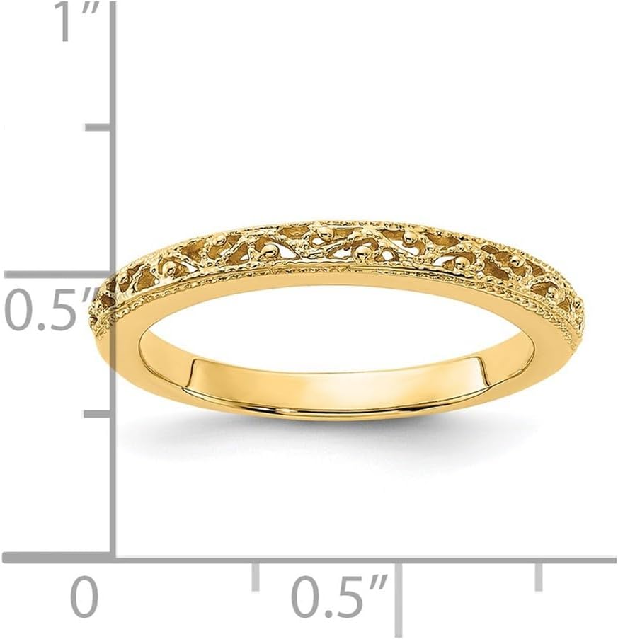 14K Yellow Gold Filigree Band Ring Size 7 - Image 6