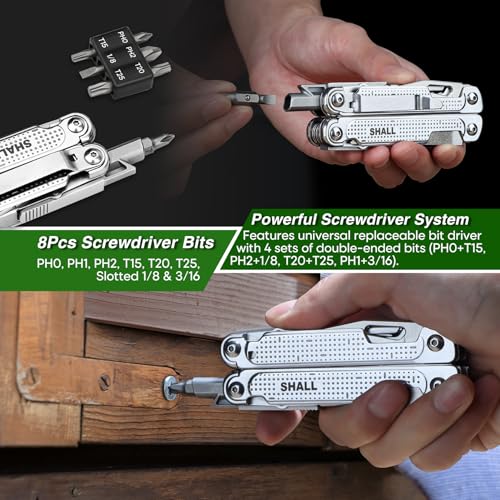Image of SHALL Multi Tool, 18-in-1 Multitool Pliers, Stainless Steel Multi-tool Pocket Knife w /Screwdriver Bit, Self-locking Multipurpose Tool w /Sheath for Camping Fishing Survival Hunting