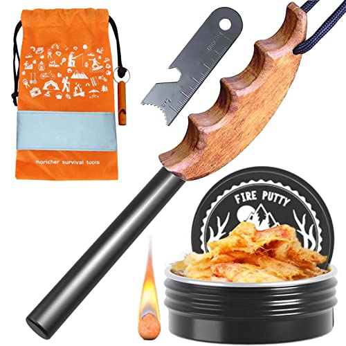 Moricher Gift For Man Fire Starter Survival Tool - Ferro Rods And Striker | Fire Putty Tinder | Metal Survival Whistle | Orange Storage Bag With Reflective Strip For Edc Camping Hiking Bushcraft Gear #TOP22
