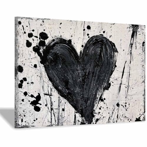 Peinture sur toile en noir et blanc de 20x30cm encadrée HOQIU avec cœur grunge