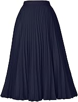 GRACE KARIN Women's High Elastic Waist Pleated Chiffon Midi A-Line Swing Skirt - Flowy Flared Casual