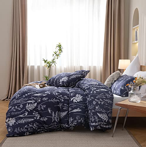 Janzaa Queen Comforter Set Bedding Comforter Sets Navy Blue Floral Comforter Set With 2 Pillow Cases Microfiber Soft For All Seasons #TOP6