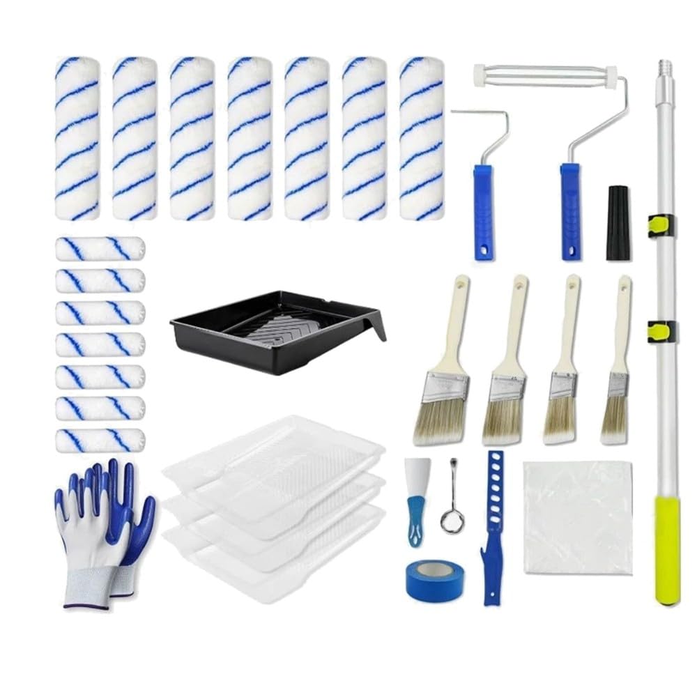 Farbroller-Set mit Verlängerungsstange, Farbroller, Pinselset für Professionelle Malerei, Hausfarbroller