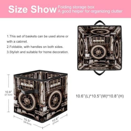 Boîte de rangement pliable cube en tissu motif véhicule rétro - 3