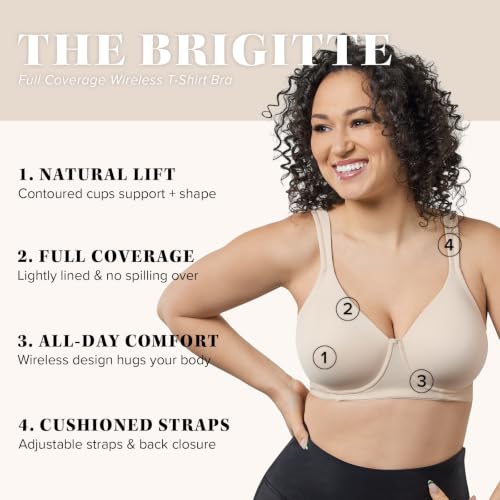Image of Leading Lady, Brigitte Full Coverage, Wireless, Padded T-Shirt Bra, Ballet Back, Side & Back Smoothing, Wide Straps, 36A-54G