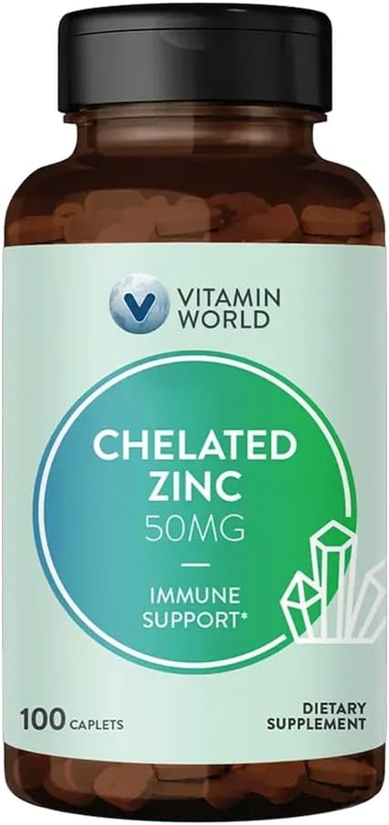 Vitamin World Chelated Zinc 50 mg, 100 Caplets