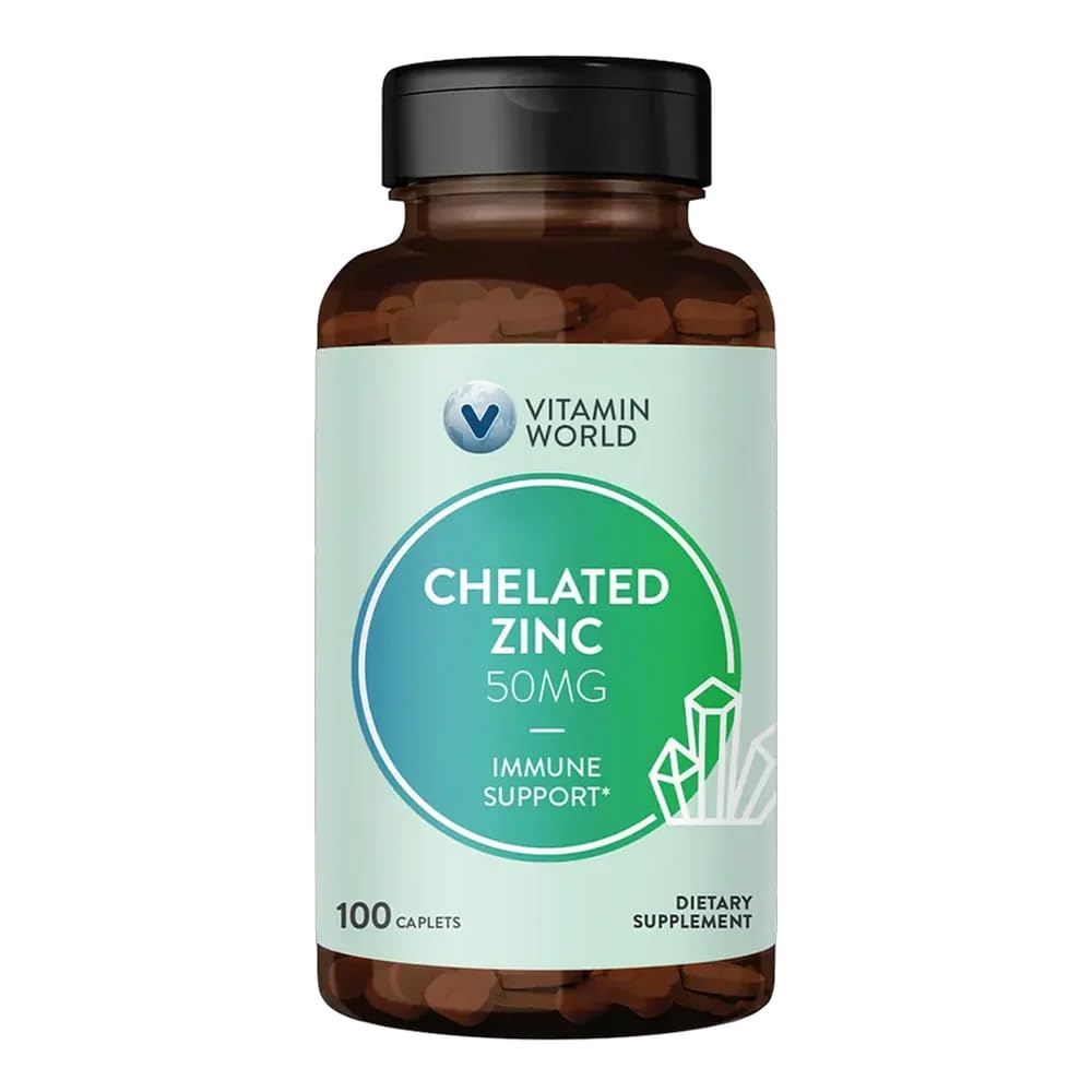 Vitamin World Chelated Zinc 50 mg, 100 Caplets 100 Count (Pack of 1)