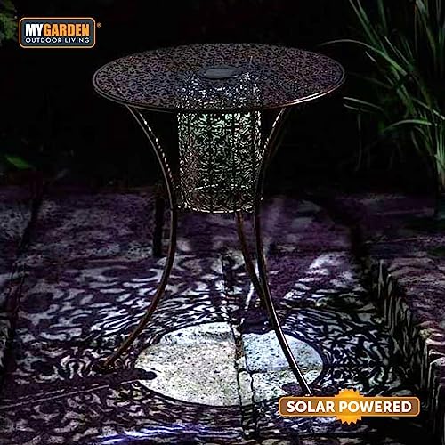 Garden Mile Antique Bronze Effect Solar-Powered Bistro Table - 60cm Tall with Downlighter Pattern for Your Garden - Image 8