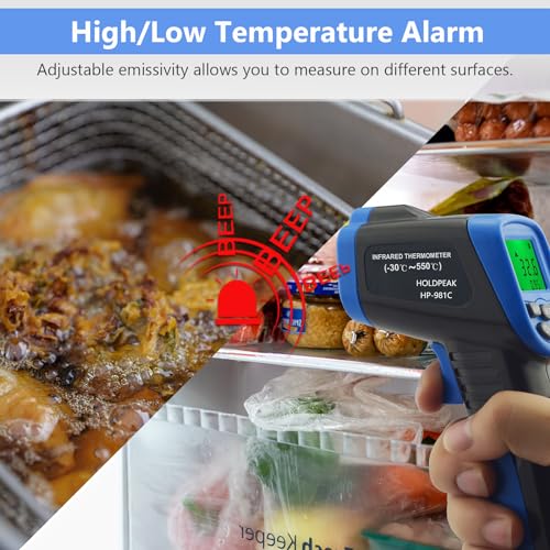 HOLDPEAK 2PCS Digital Laser Infrared Thermometer Non Contact, IR Heat Temperature Gun Instant-Read -58 to 1022℉ (-50 to 550℃) for Cooking, Grill, Pizza Oven, Griddle, Engine, HVAC, Not for Human