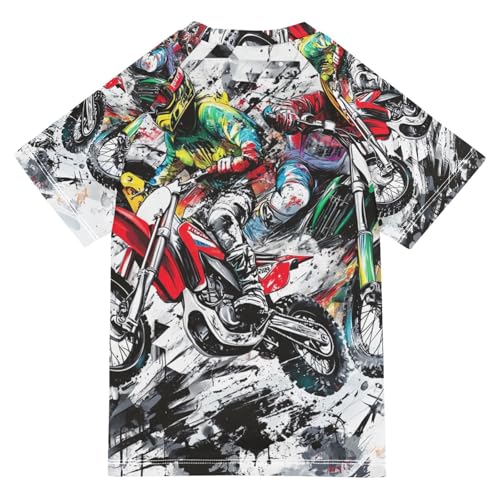 Boys Swing Shirts Watercolor Motocross Ink Rashguard Short Sleeve Kids T-Shirts Sun UPF 50+2