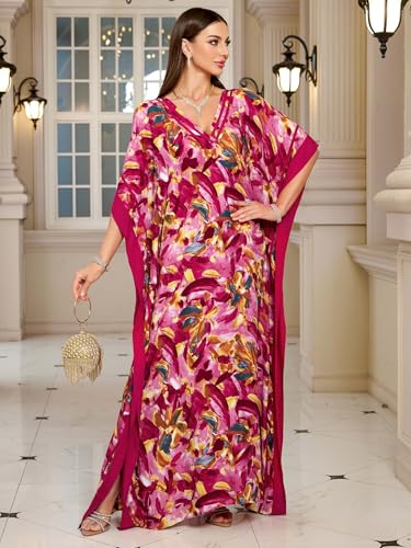 Image of KECVOT Kaftan Dresses for Women V-Neck Print Swimsuit Cover Up Plus Size Beach Caftan Lounge Dress