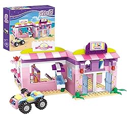 BRICK STORY Girls Ice Cream Shop Building Set Pink Beach Ice Cream Dessert Shop Building Blocks Toys with 3 Mini Dolls…