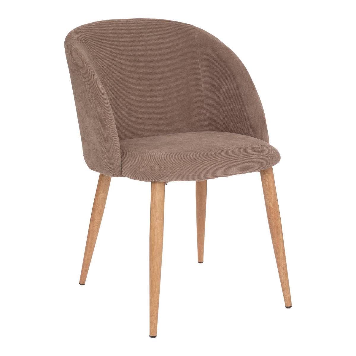 Chaise Fauteuil de Table en Velours côtelé Taupe et Pieds en métal - Atmosphera