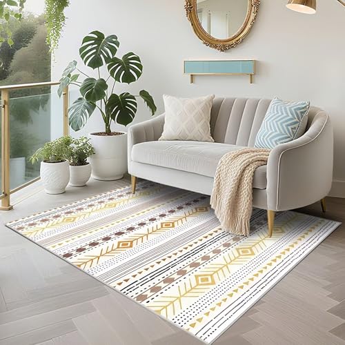 Tapis de salon anti-perte de poils 140x180cm jaune lavable pour simplifier la vie des familles