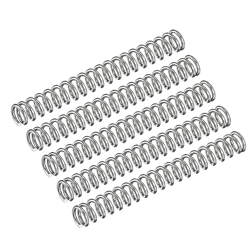 QUARKZMAN Molle a Compressione, Molle a Spirale 5pz Mini Molle 304 in Acciaio Inossidabile, Specifiche Molle 5mm Esterno Diametro, 0,8mm Filo Misura, 50mm Libero Lunghezza, Argento Tono