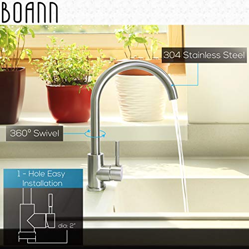Boann Bnykf-C01S Sophia 16.75-Inch 304 Stainless Steel Pull-Out Kitchen Faucet #TOP5