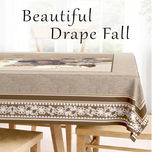 Image of Cloth Fusion Velvet Floral Square Shape Dining Table Cover Cloth 4 Seater with Stunning Gold Foil Design for Home Decor (56x56 Inch Square, Taupe)