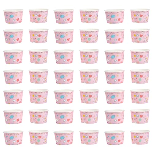 PATKAW 50 Pcs Vaso de Papel Reutilizable Maquina de Hielo Bola de Helado Helados gelatinas Tazas de pudín Tazas de Yogur Yogurt Recipiente de Papel para Helado contenedor de Helado Rosa