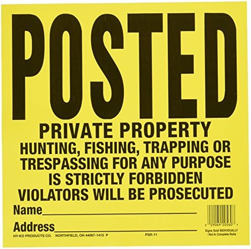 Hy-Ko Products PP-1 Posted Private Property Tyvek Sign 10 PC Value Pack 11" x 11" Yellow, 10 Pieces image 3