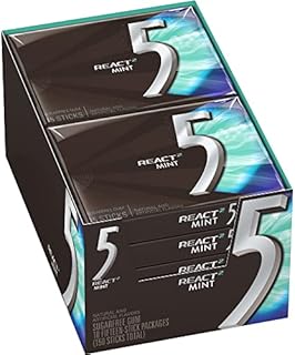 5 Gum React Mint Sugarfree Gum, 10 Packs (150 Pieces Total)
