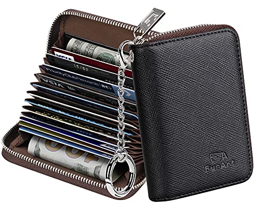 FurArt Credit Card Wallet, Zipper Card Cases Holder for Men Women, RFID Blocking, Key Chain, Compact Size