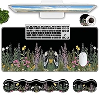 Mushroom Forest Extended Desk Mat Set - 31.5" Large Mouse Pad With Wrist Rest & Coaster