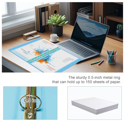 Image of 0.5 Inch 3 Ring Binder, Round Ring,with 2 Interior Pockets,Holds 150 Sheets Letter Size Paper,PVC Free, Assorted Colors 6 Pack