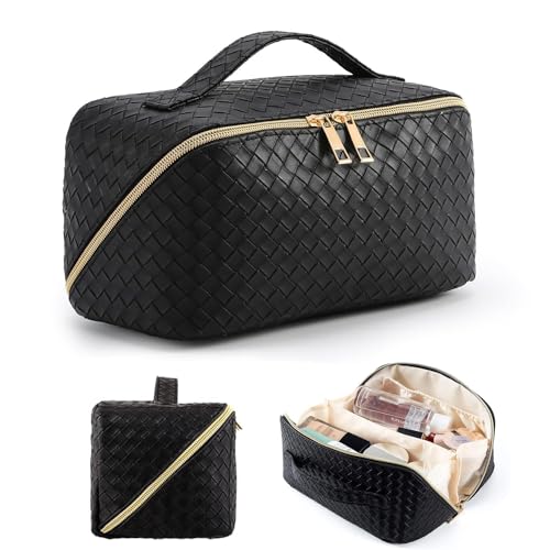 Accesorios Para Dama, Home SOZOMO Cosmetiquera de Viaje de Gran Capacidad ,Bolsa de Maquillaje de Cuero PU Impermeable con Asa y Separadores, Bolsa Organizadora de Cosmeticos, Neceser...