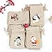 CCINEE 36pc Christmas Linen Bags with Drawstrings Christmas Burlap Goody Gift Bags with Double Jute Drawstrings, 4 designs Snowman, Santa Claus, Penguin and Reindeer