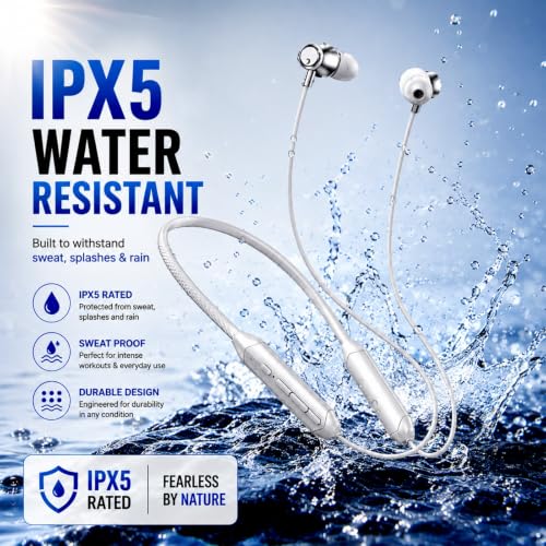 Image of Kratos Gray Bluetooth Neckband with 55H Playtime, Deep Bass, Stereo Sound, HD Calls, Magnetic Earbuds, Voice Assistant, Type-C Fast Charging, Rich Audio, Hollow Switch for Comfort & Style