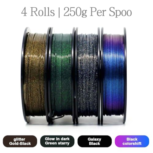 Image of 3D Printer Filament Galaxy PLA Filament 1.75mm, 3D Printing Filament Bundle, Multi Color PLA Filament Glitter 250g X 4 Color Pack