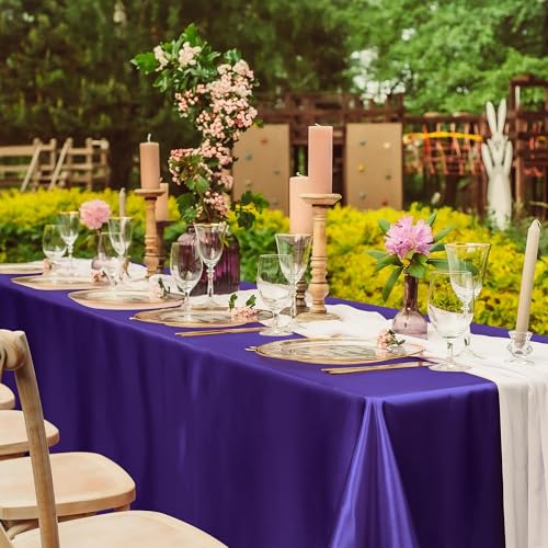 Image of TURSTIN 1 Pack Dark Purple Satin Tablecloth 102 x 58'' Overlay Table Cover