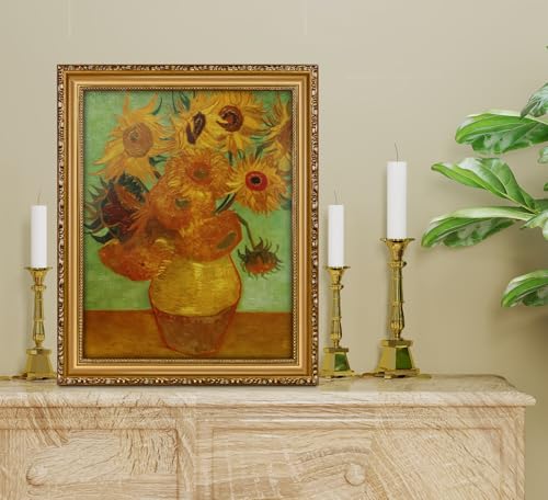 Image of Gold 11x14 Picture Frame with Mat Vintage Picture Frame Ornate | Wood, Real Glass, Matted 9x12 or 11 x 14 Photos, Easy Photo Changes, Wall Hanging