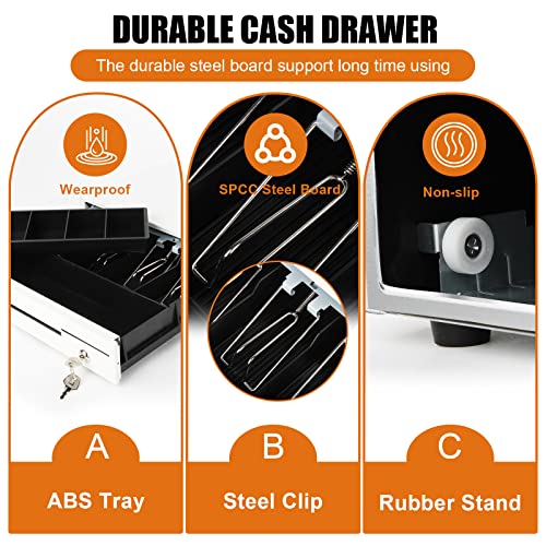 Sgorlds 14" White Cash Register Drawer For Pos Machine With 4 Bill 5 Coin Fully Removable Cash Drawer Tray Coin Compartment,12-24V,Rj11/Rj12 Compatible,Key Lock #TOP7