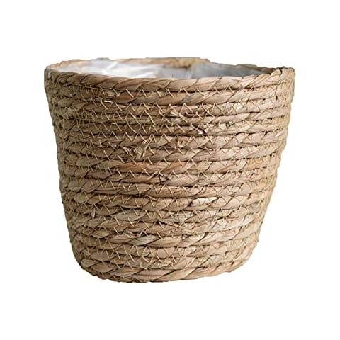 FRAKYEN Seagrass Basket for Plant 10" Indoor Outdoor Plant Basket with Liner Stylish Natural Plant Containers Flower Pots Decorative for Garden Home Office Desk Farmhouse Cover