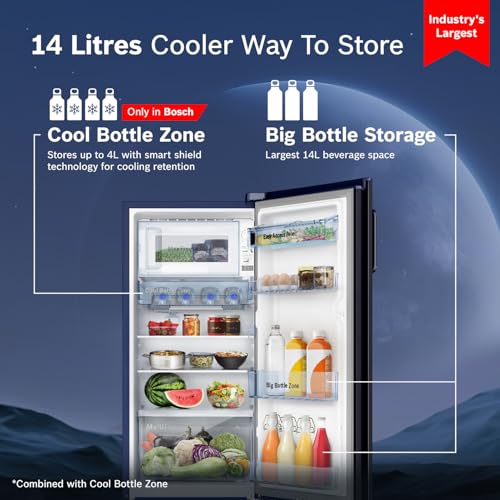 Image of Bosch 207L 4 Star Inverter Direct-Cool Single Door Refrigerator (CST20U14PI, Dark Lake, Base Stand with Drawer & Saperator)