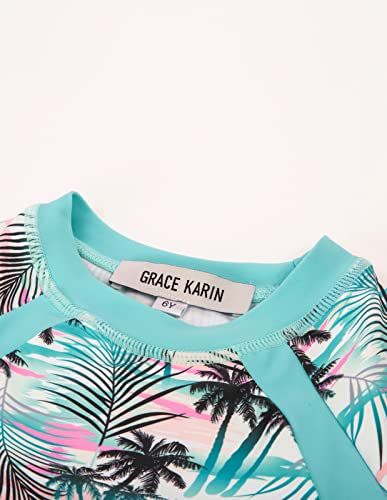 Image of GRACE KARIN Girls Rash Guard Swimsuit Short Sleeve Two Piece Bathing Suit 6-12Y