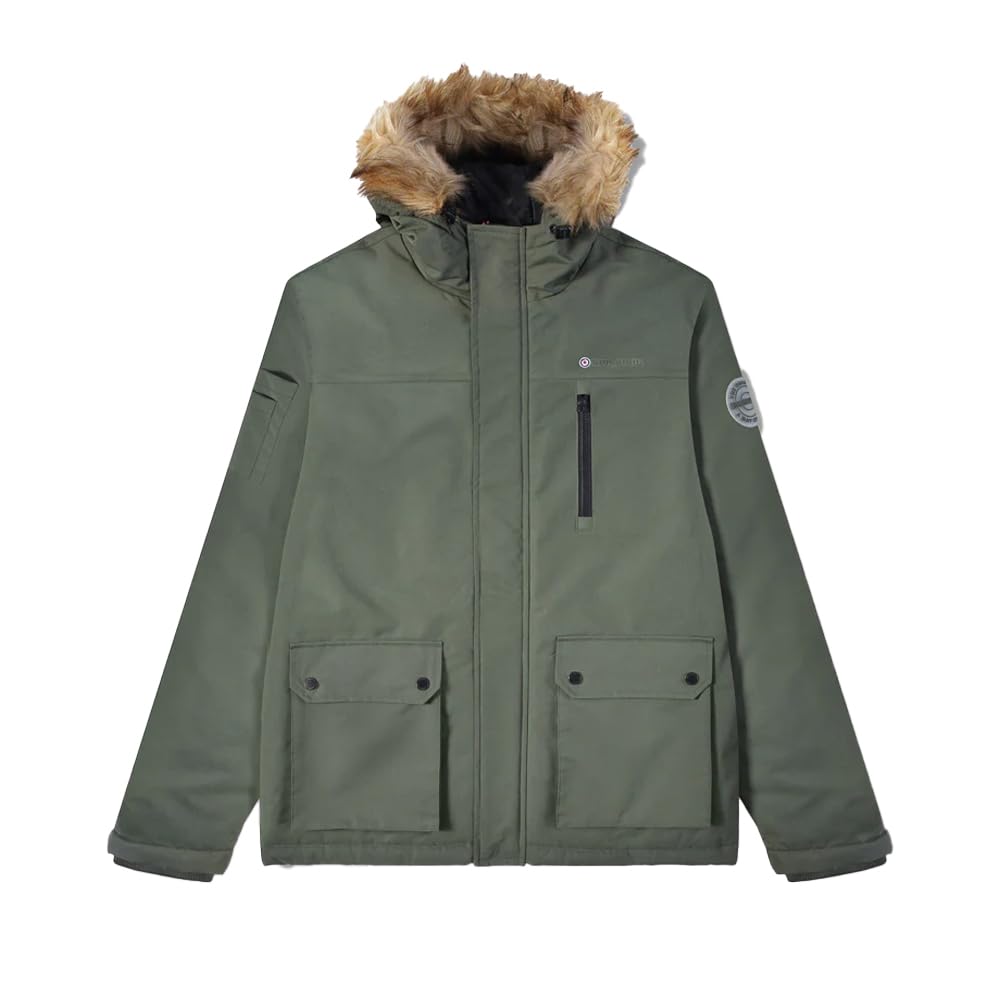 Lambretta Men's Khaki Utility Parka Coat (Uk, Alpha, L, Regular, Regular, )