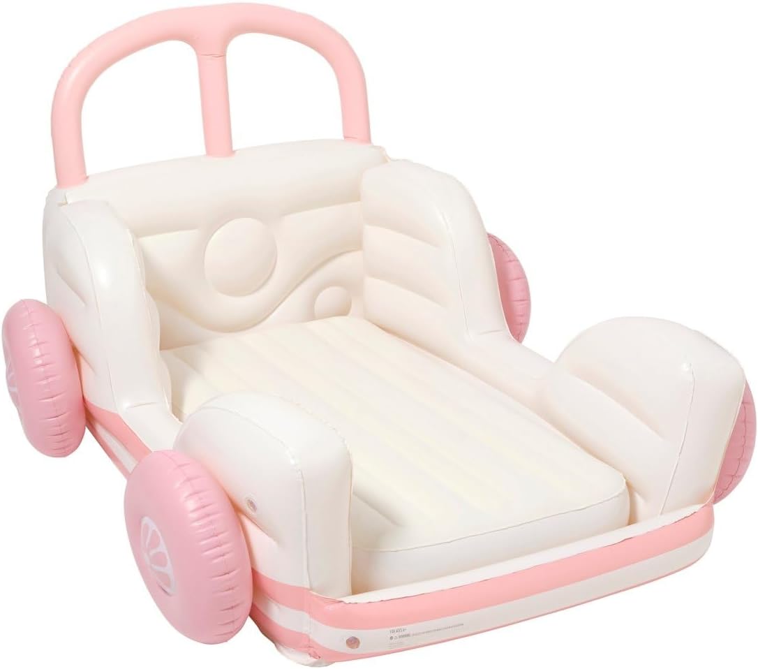 SUNNYLiFE Kids Inflatable Bed - Flocked Air Mattress for Toddlers, Durable Floor Bed for Camping & Sleepovers, 154lbs Capacity | Summer Van Candy