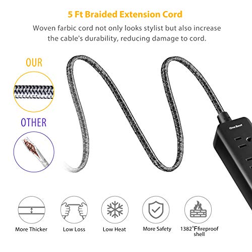 Flat Plug Power Strip With Usb - 2 Outlets 3 Usb Charging Ports(3.1A, 15W), Desktop Charging Station With 5 Ft Braided Extension Cord For Travel Cruise, Home Office, Etl Listed #TOP5